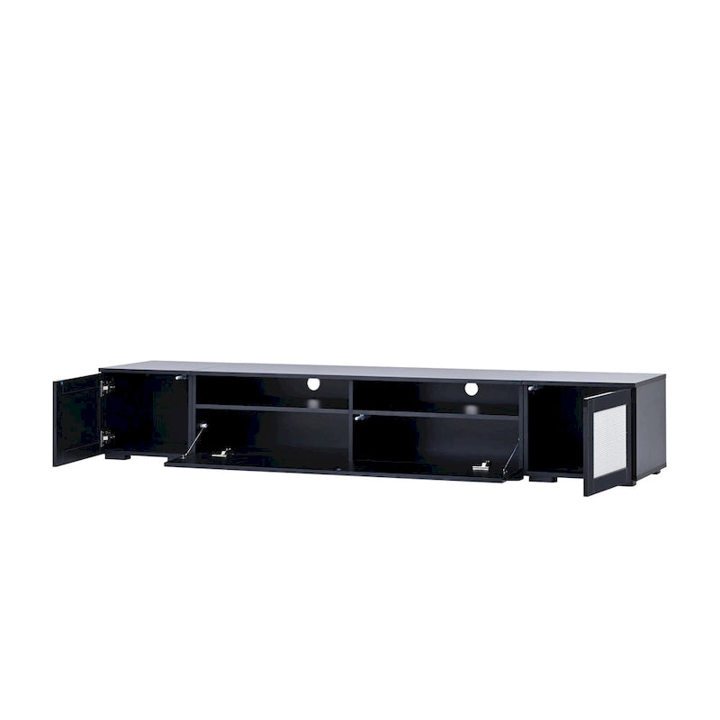 Black 82.6 TV Stand with Push-Open Doors & LED for 90 TVs
