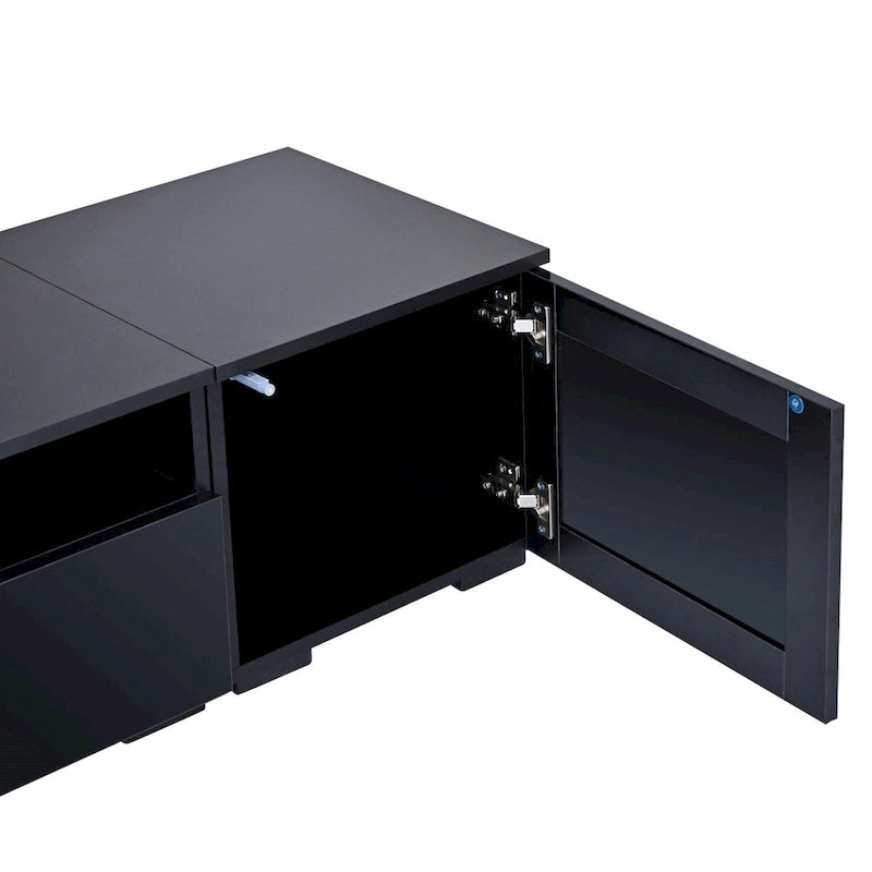 Black 82.6 TV Stand with Push-Open Doors & LED for 90 TVs