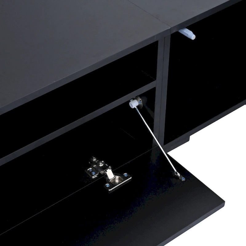 Black 82.6 TV Stand with Push-Open Doors & LED for 90 TVs