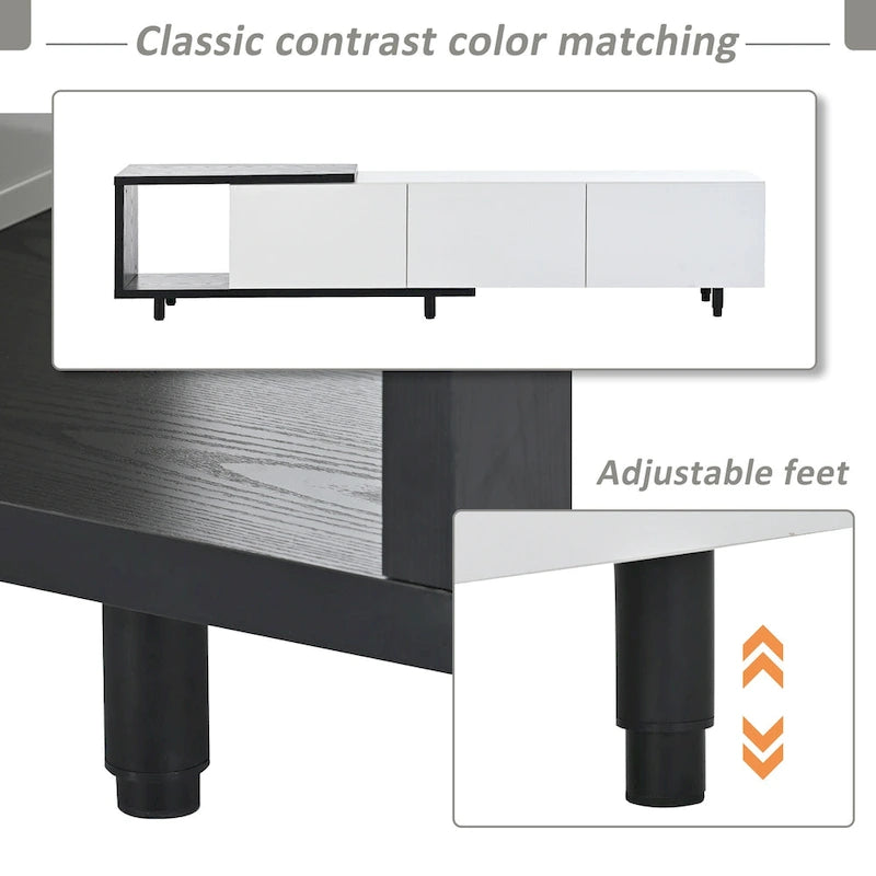 White Modern Extendable TV Stand with 3 Drawers and Shelf for TVs Up to 80