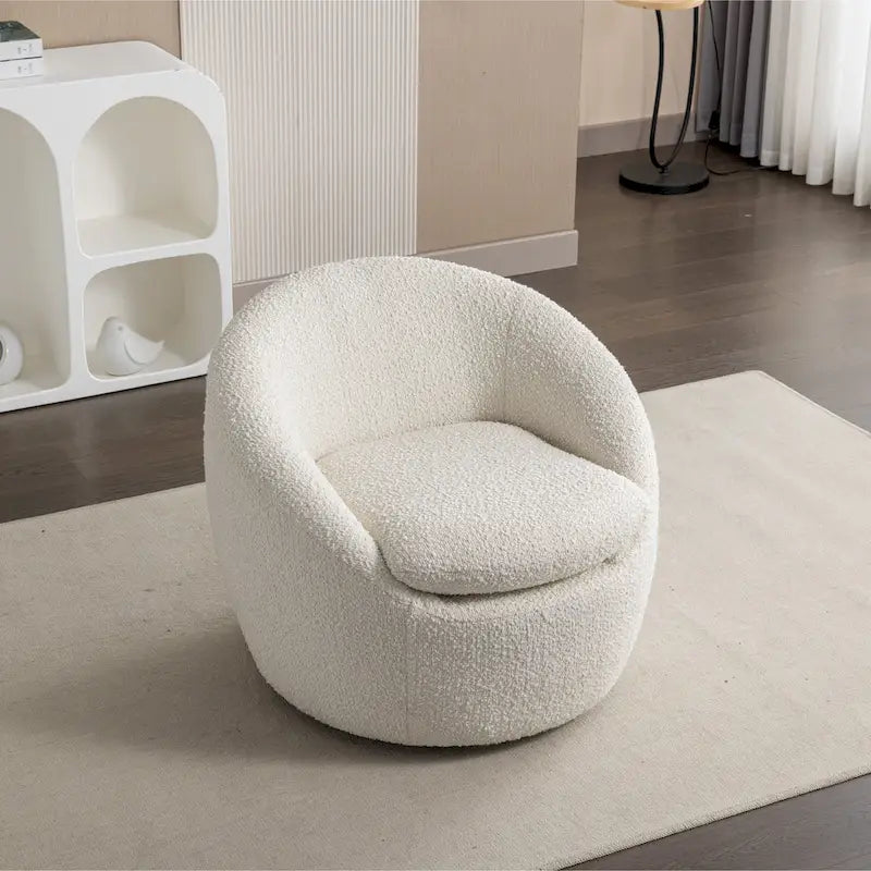 Cream White 31 Boucle Barrel Chair with Swivel Base