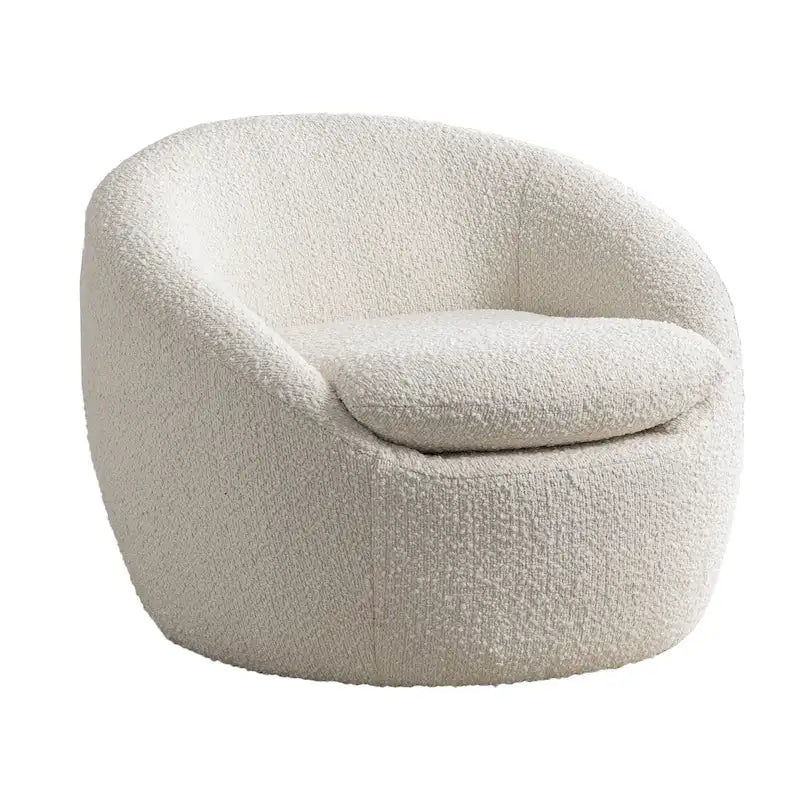 Cream White 31 Boucle Barrel Chair with Swivel Base