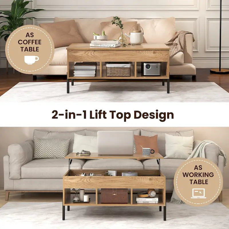 Costway Lift Top Coffee Table with Storage Compartment & 3 Open - See Details