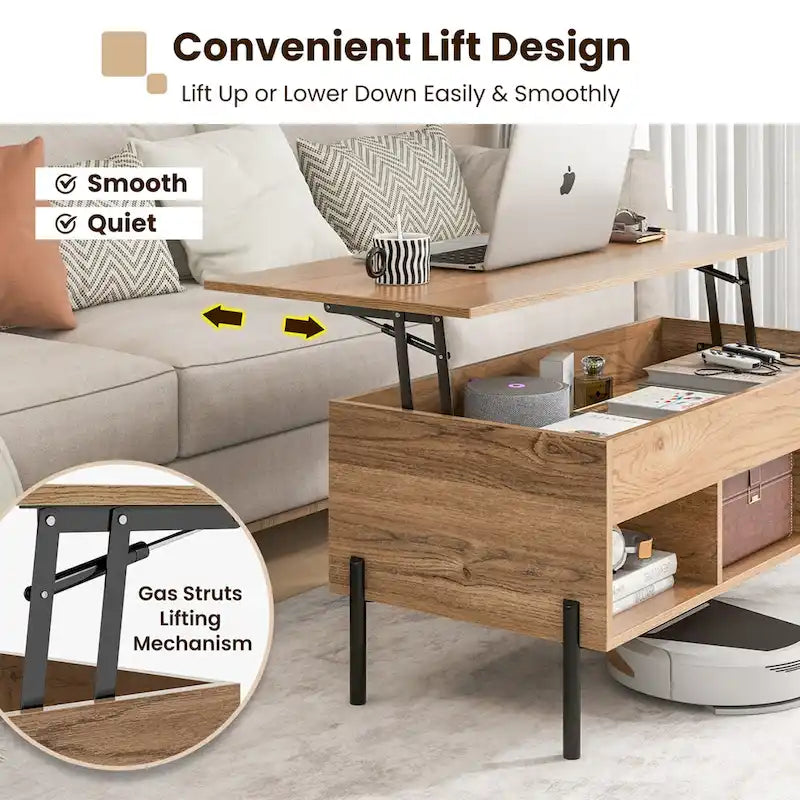 Costway Lift Top Coffee Table with Storage Compartment & 3 Open - See Details