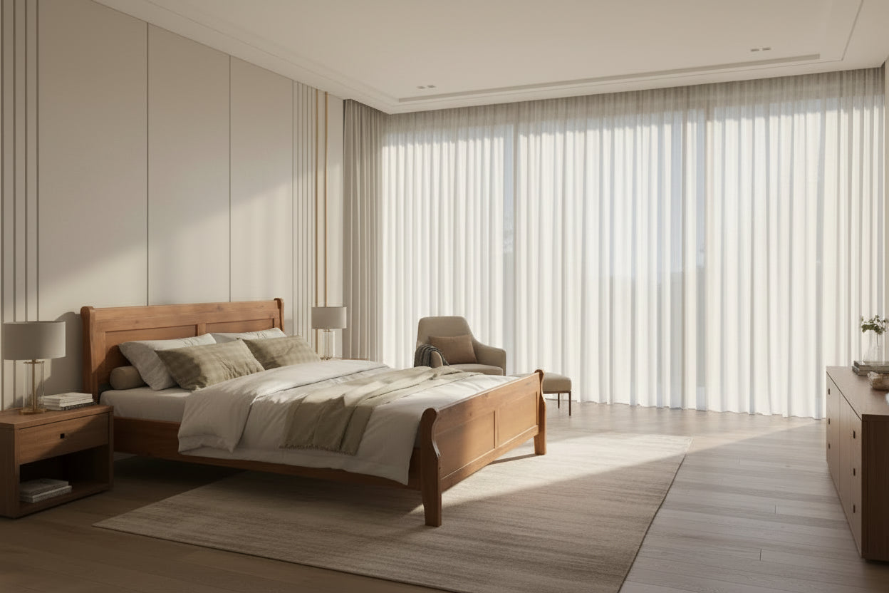 Queen Size Wood Platform Bed with Headboard and Wooden Slat Support, Oak