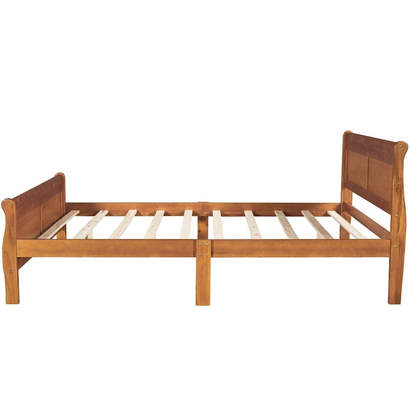 Queen Size Wood Platform Bed with Headboard and Wooden Slat Support, Oak
