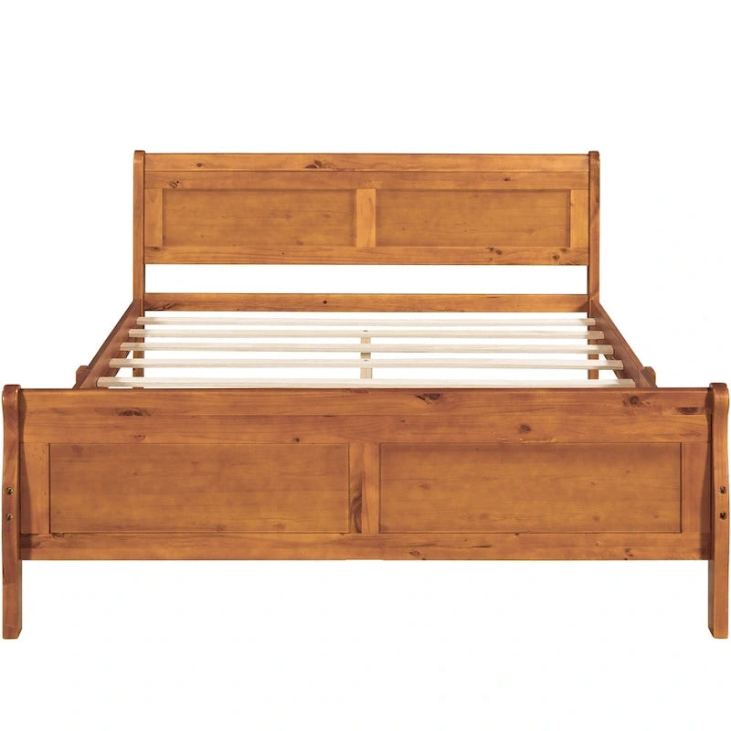 Queen Size Wood Platform Bed with Headboard and Wooden Slat Support, Oak