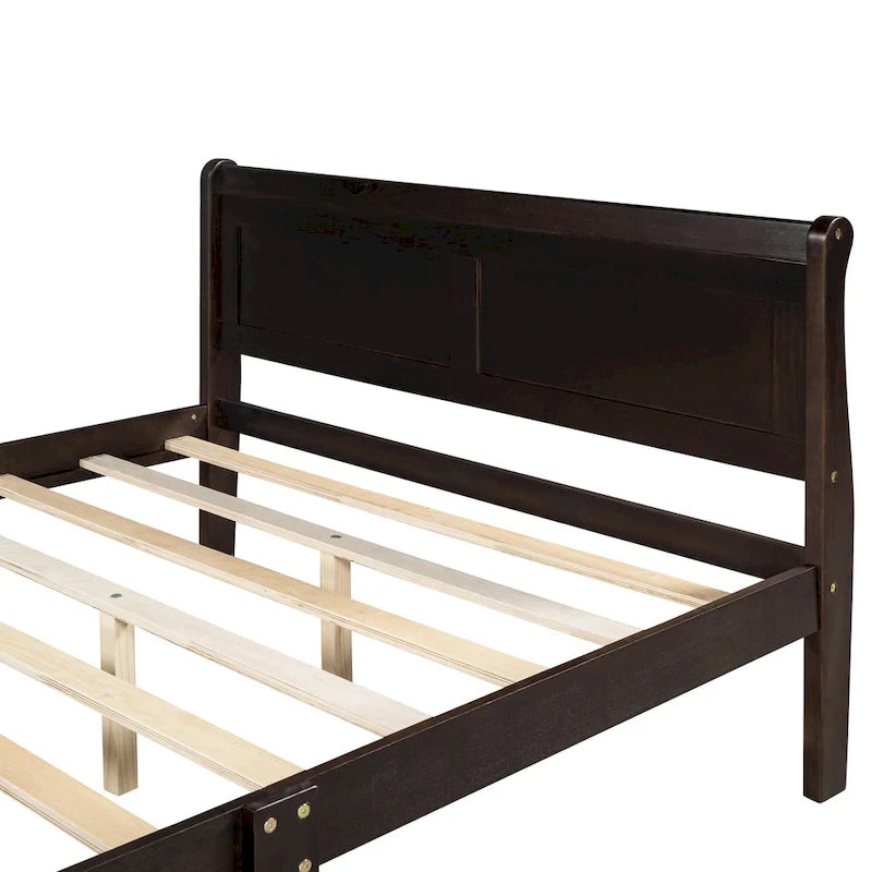 Queen Size Wood Platform Bed with Headboard and Wooden Slat Support, Oak