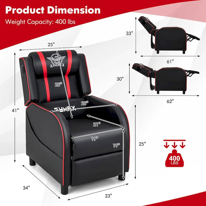 Gymax Massage Gaming Recliner Chair PU Leather Single Recliner Sofa