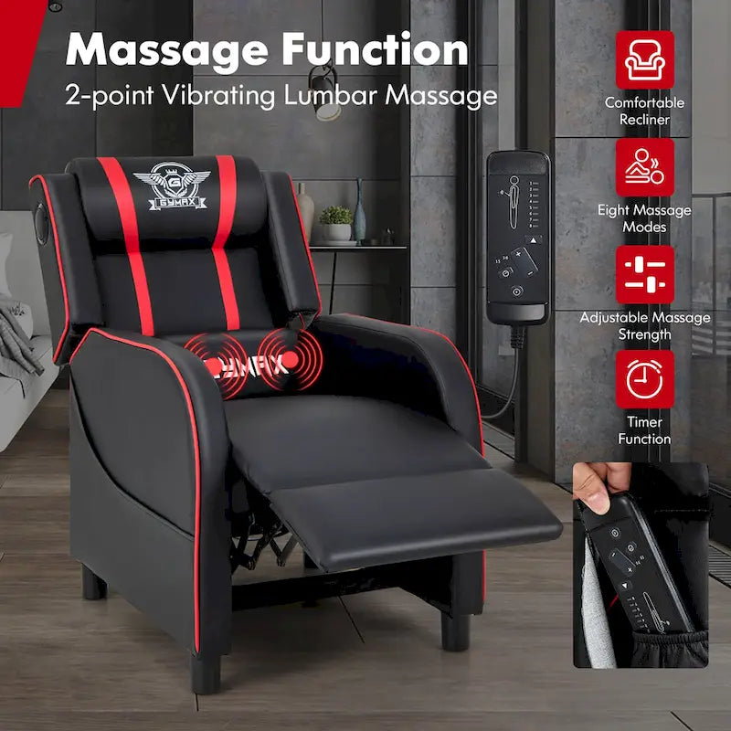Gymax Massage Gaming Recliner Chair PU Leather Single Recliner Sofa