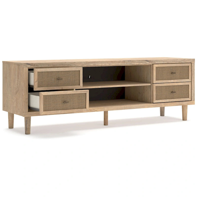 Ciel Large TV Media Console, 4 Drawers, 2 Shelves, Brown Wood, 72 Inch
