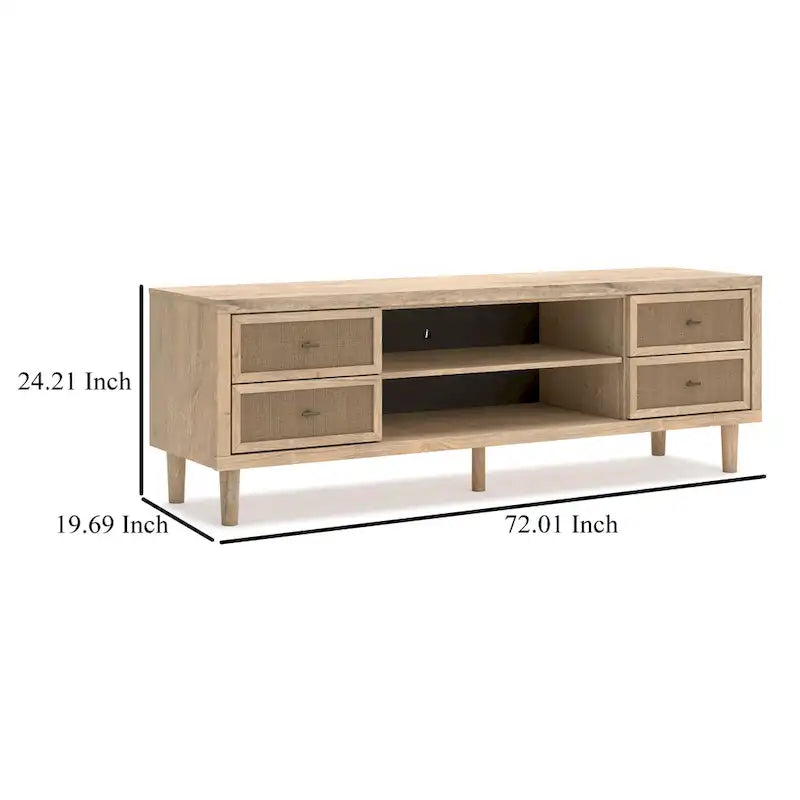 Ciel Large TV Media Console, 4 Drawers, 2 Shelves, Brown Wood, 72 Inch