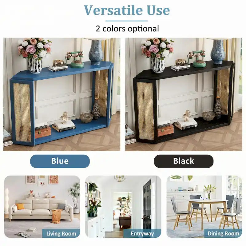 Narrow Console Table with Open Shelf,Antique Blue
