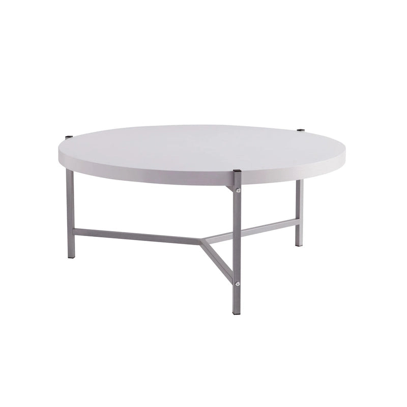 36.5 Modern Round Coffee Table with Wooden Top and Sleek Stainless-Steel Base for Living Room - 36.5L x 36.5W x 16.5H