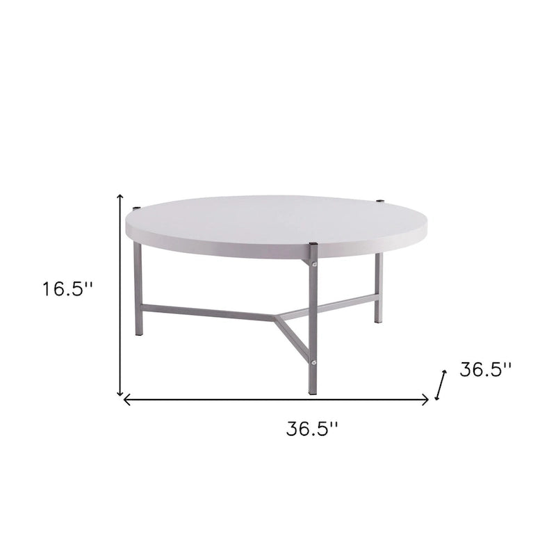 36.5 Modern Round Coffee Table with Wooden Top and Sleek Stainless-Steel Base for Living Room - 36.5L x 36.5W x 16.5H