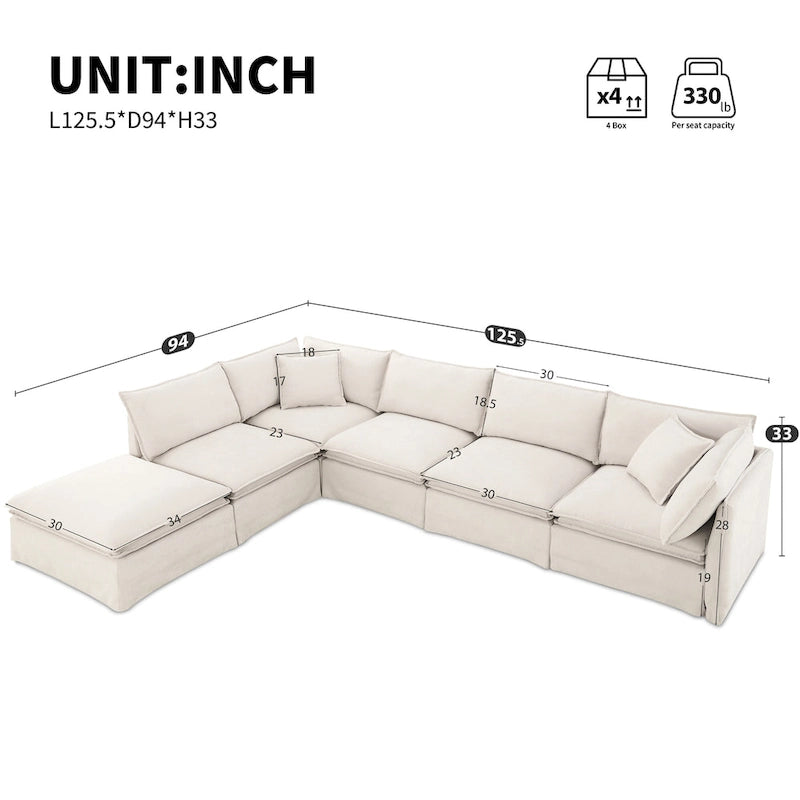 L Shaped Modular Sectional Chenille Sofa with Movable Ottoman