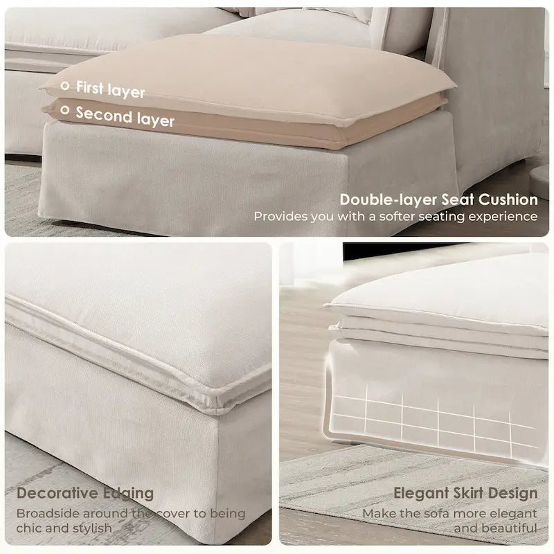 L Shaped Modular Sectional Chenille Sofa with Movable Ottoman