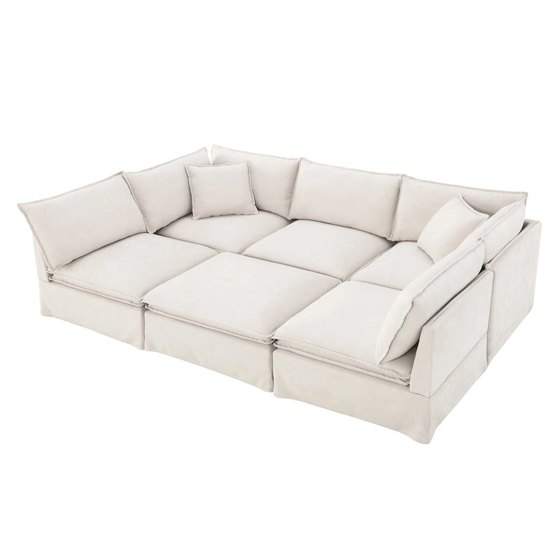 L Shaped Modular Sectional Chenille Sofa with Movable Ottoman