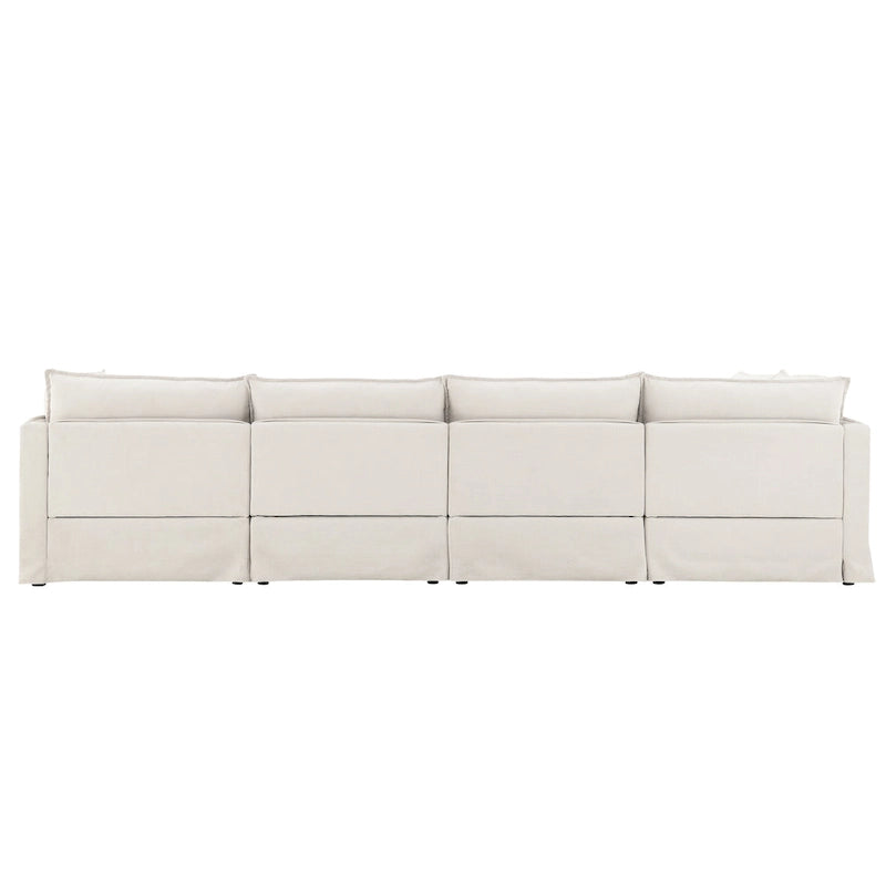 L Shaped Modular Sectional Chenille Sofa with Movable Ottoman