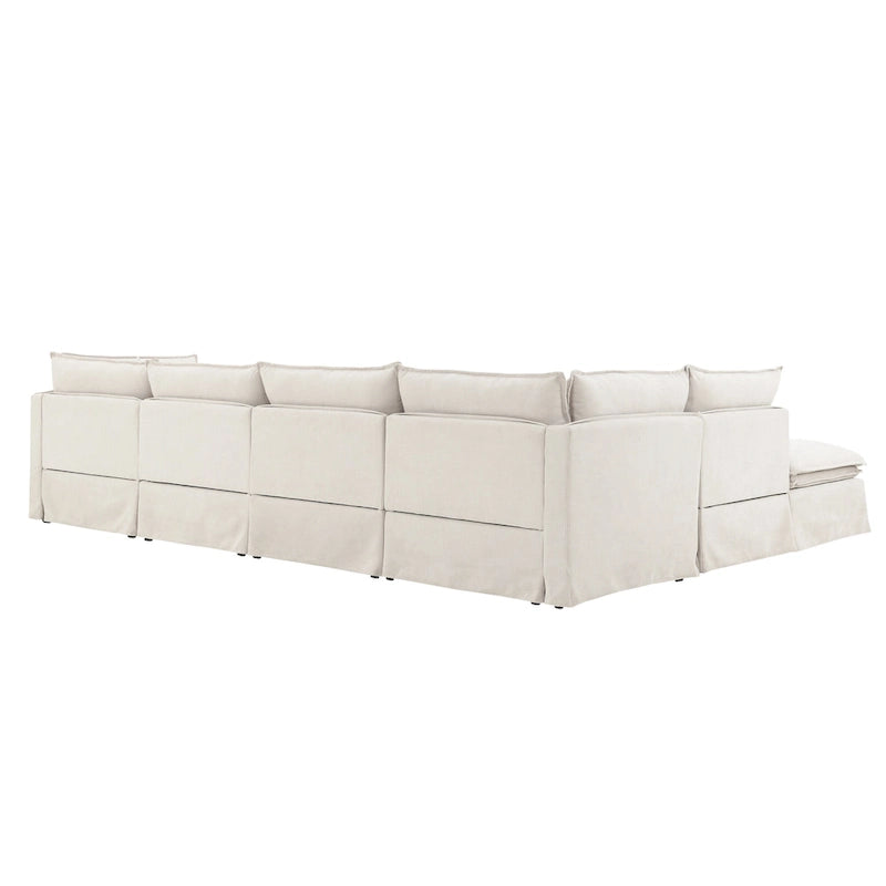 L Shaped Modular Sectional Chenille Sofa with Movable Ottoman