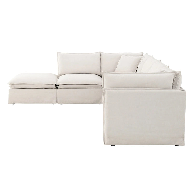 L Shaped Modular Sectional Chenille Sofa with Movable Ottoman