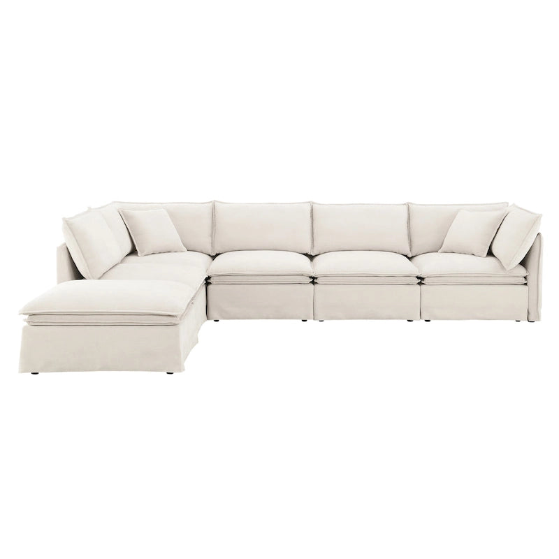 L Shaped Modular Sectional Chenille Sofa with Movable Ottoman