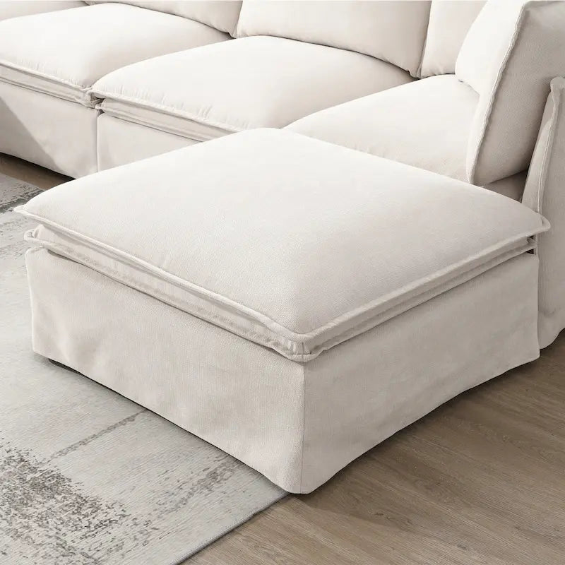 L Shaped Modular Sectional Chenille Sofa with Movable Ottoman