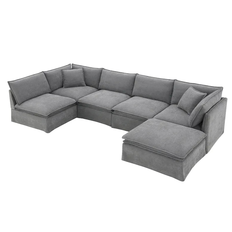 L Shaped Modular Sectional Chenille Sofa with Movable Ottoman