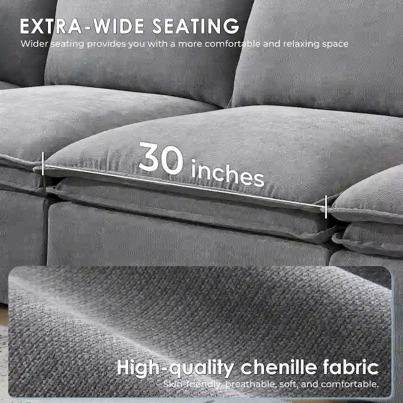 L Shaped Modular Sectional Chenille Sofa with Movable Ottoman