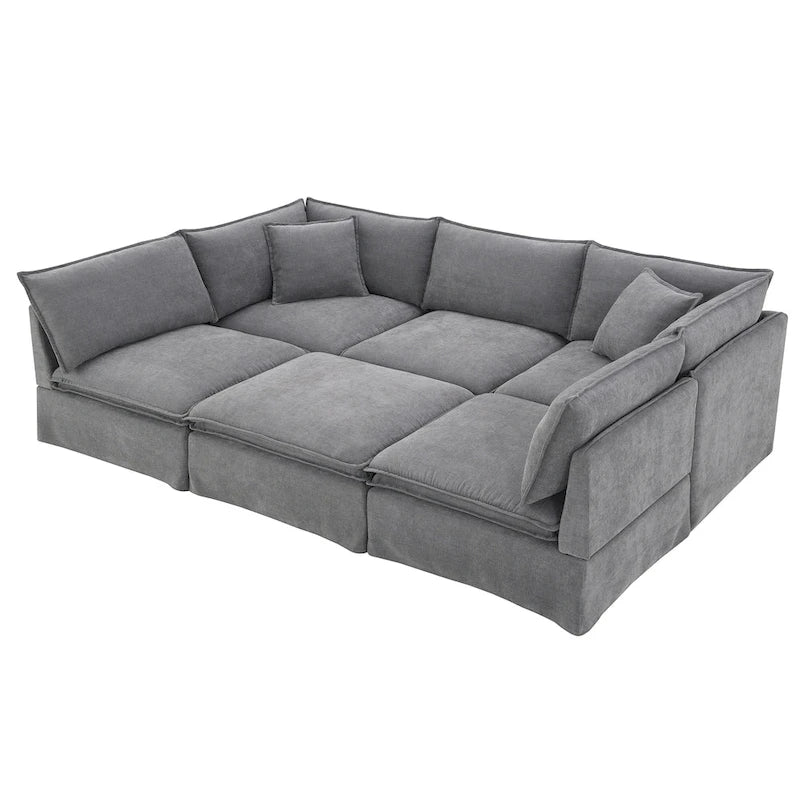 L Shaped Modular Sectional Chenille Sofa with Movable Ottoman
