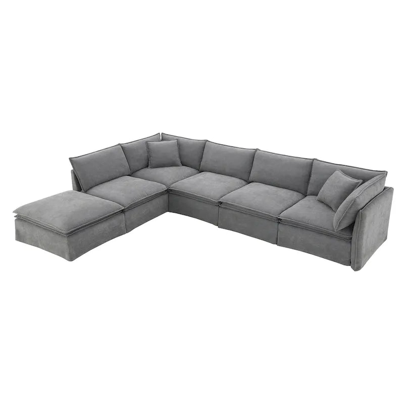 L Shaped Modular Sectional Chenille Sofa with Movable Ottoman