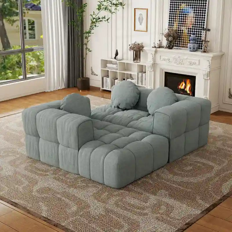 103 L-Shaped Chenille Sectional Sofa with Left Recliner & Pillows
