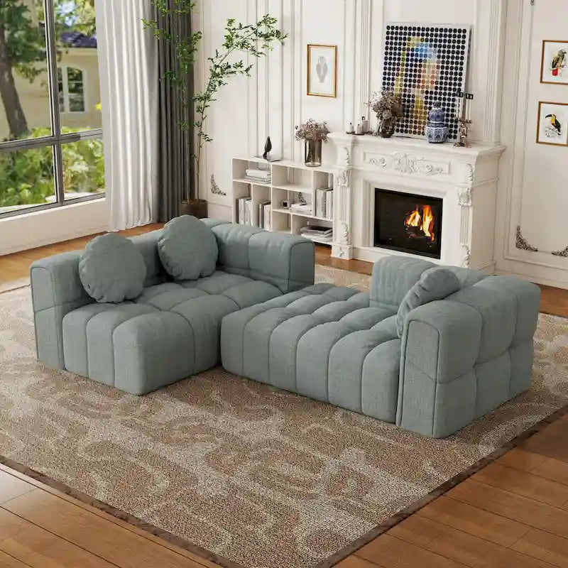 103 L-Shaped Chenille Sectional Sofa with Left Recliner & Pillows