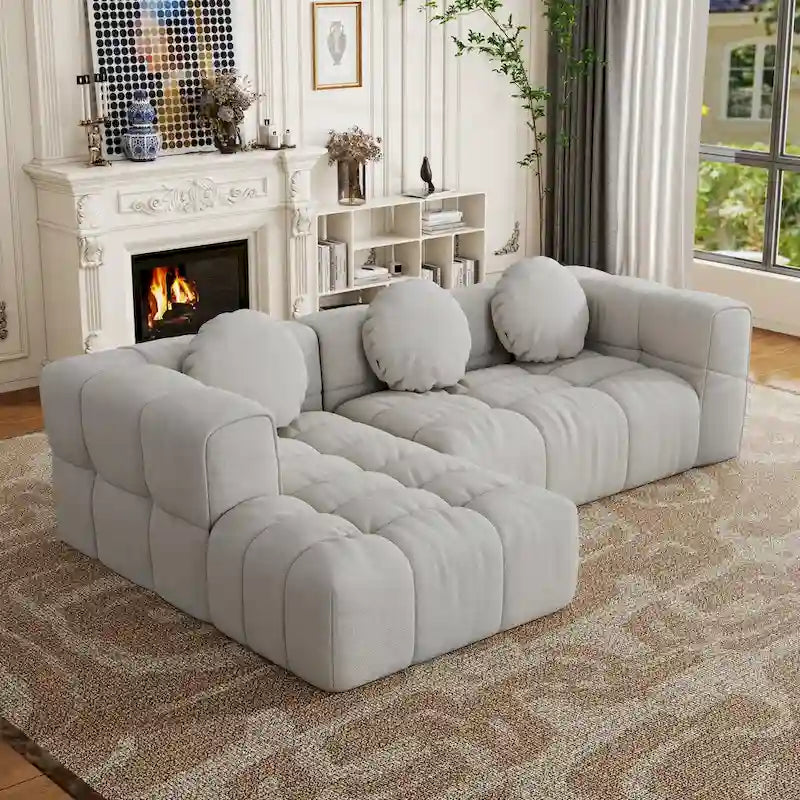 103 L-Shaped Chenille Sectional Sofa with Left Recliner & Pillows