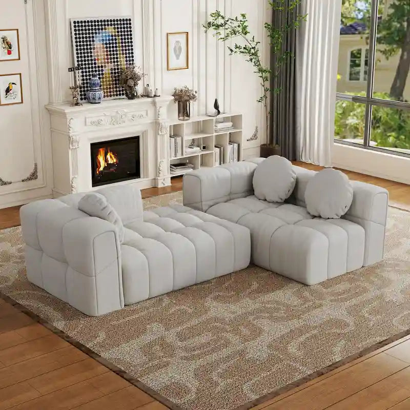 103 L-Shaped Chenille Sectional Sofa with Left Recliner & Pillows