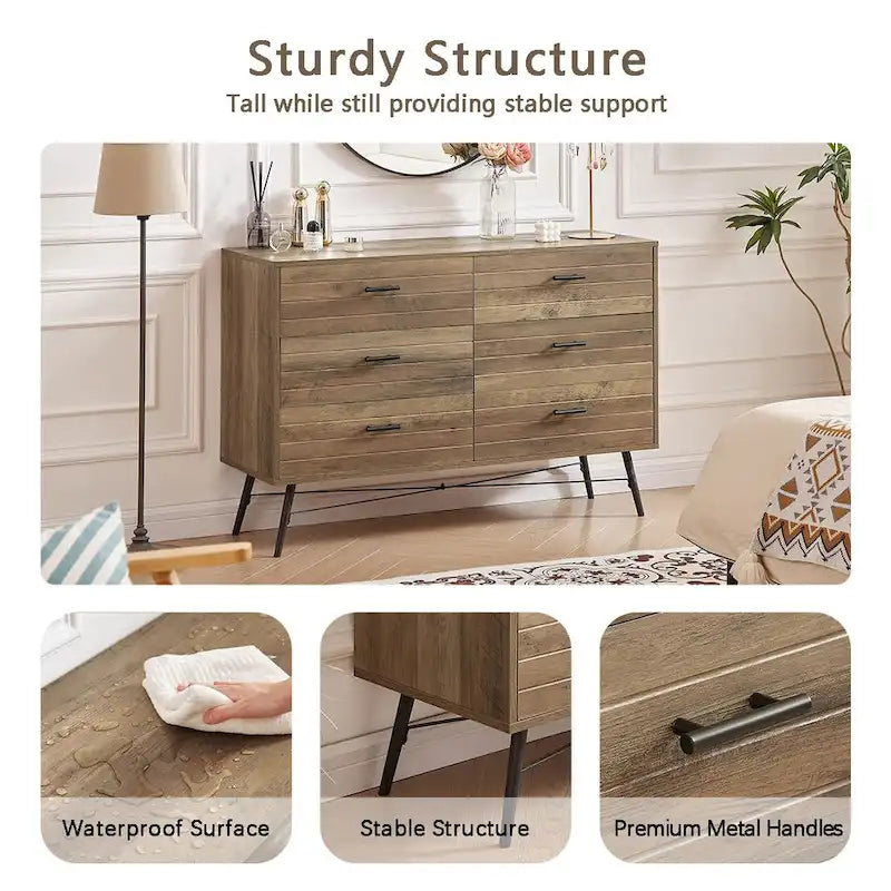 Rustic Style 47.24 Dresser TV Stand with 6 Deep Storage Drawers for Living Room