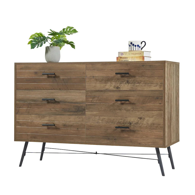 Rustic Style 47.24 Dresser TV Stand with 6 Deep Storage Drawers for Living Room