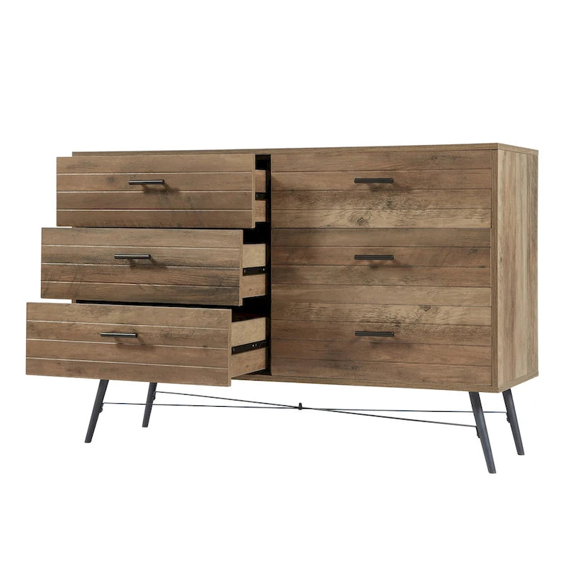 Rustic Style 47.24 Dresser TV Stand with 6 Deep Storage Drawers for Living Room
