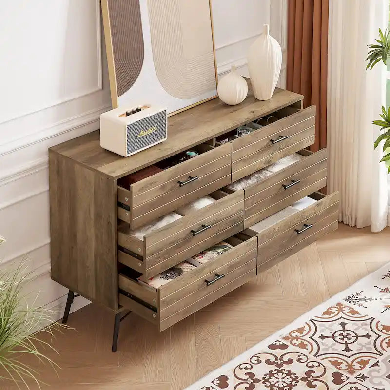 Rustic Style 47.24 Dresser TV Stand with 6 Deep Storage Drawers for Living Room