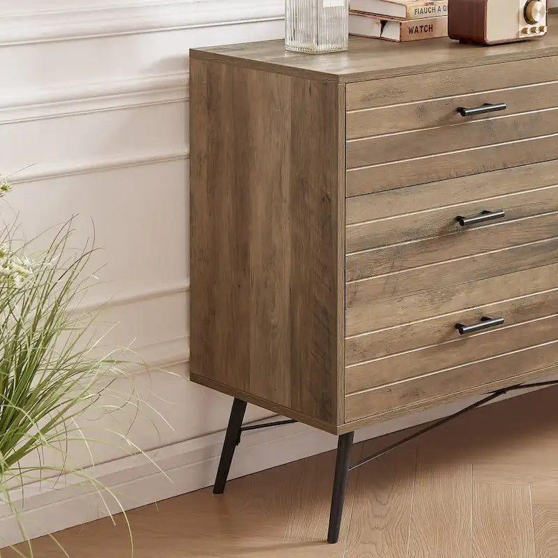 Rustic Style 47.24 Dresser TV Stand with 6 Deep Storage Drawers for Living Room