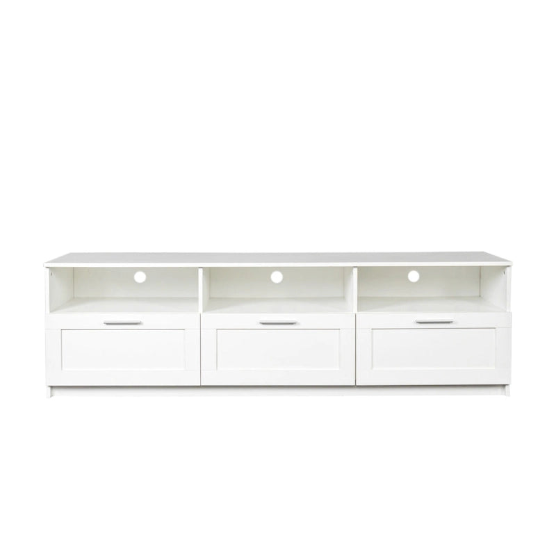 White 70 TV Stand with Open Storage & Drawers for Living Room