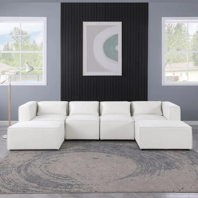 6-Piece Chenille Upholstered U-Shaped Modular Sectional Sofa with 2 Removable Ottoman and Free Combination Design