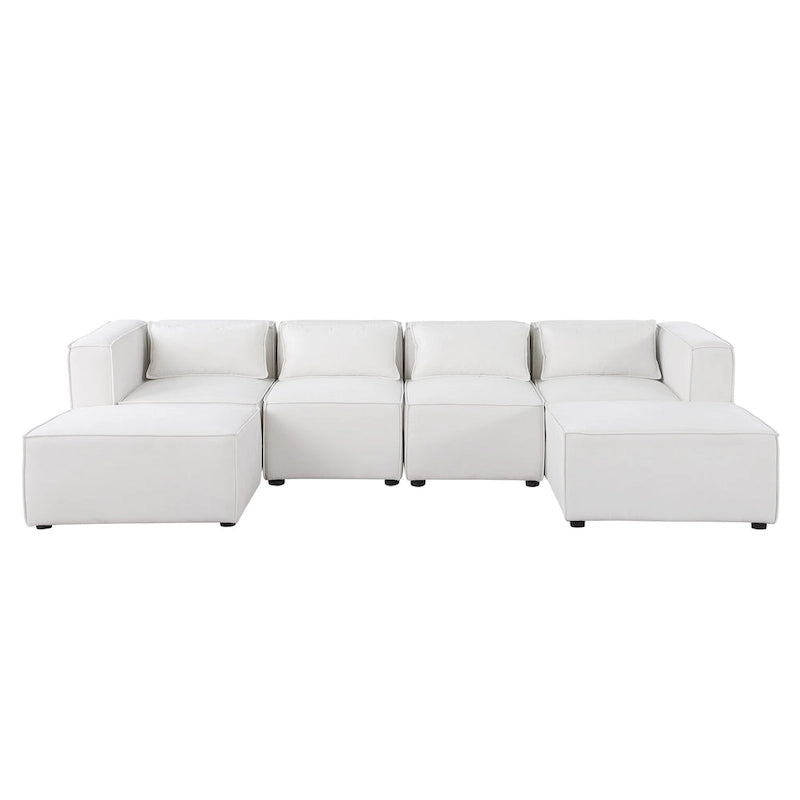 6-Piece Chenille Upholstered U-Shaped Modular Sectional Sofa with 2 Removable Ottoman and Free Combination Design