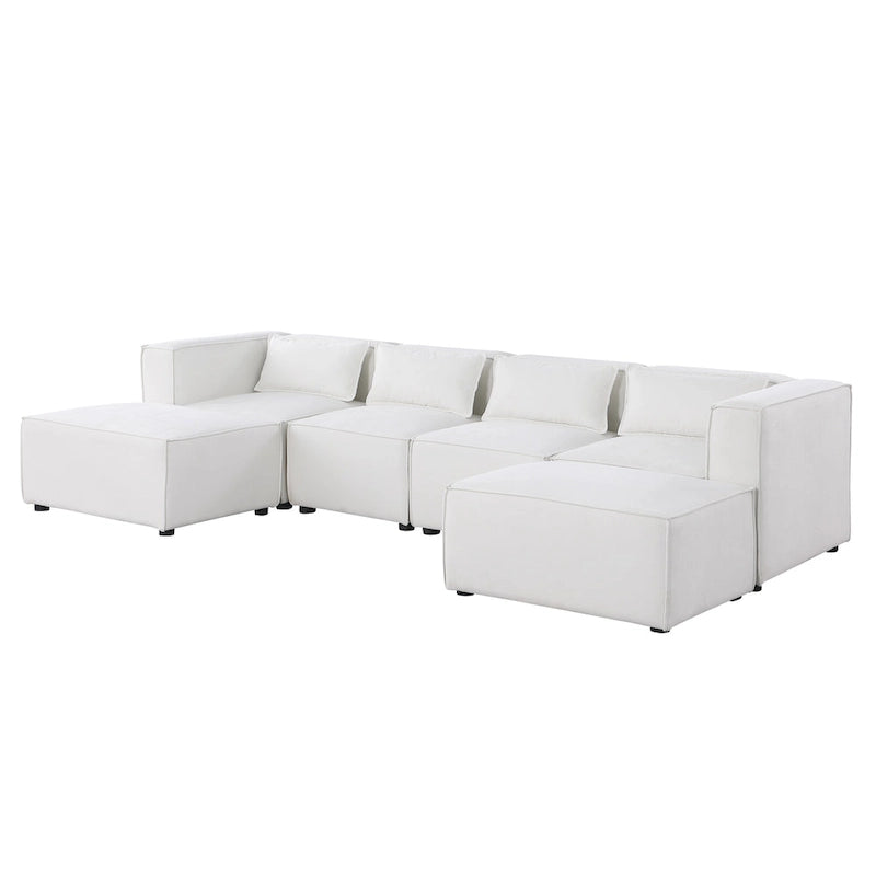 6-Piece Chenille Upholstered U-Shaped Modular Sectional Sofa with 2 Removable Ottoman and Free Combination Design