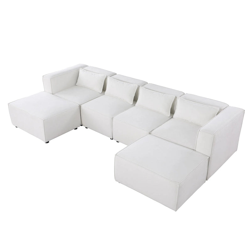 6-Piece Chenille Upholstered U-Shaped Modular Sectional Sofa with 2 Removable Ottoman and Free Combination Design