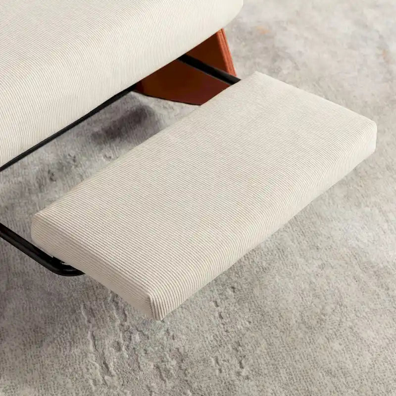 Orange+Beige Modern Corduroy Upholstered Rocker Recliner with Footrest and PU Leather Leg for Living Room, Bedroom