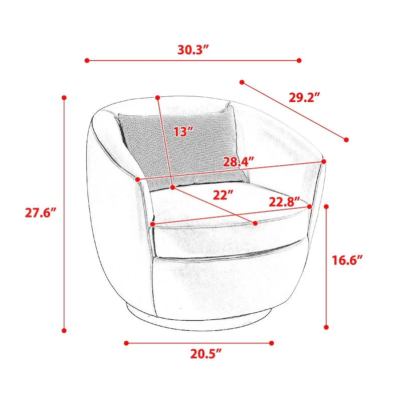 Grey 37.2 Swivel Barrel Chair with Storage