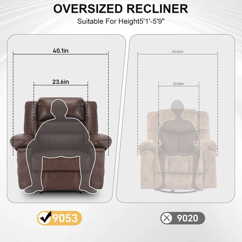 Brown Manual Leather Massage Recliner with 8-Point Vibration, Lumbar Heating, and Multi-Reclining Options