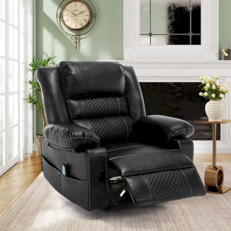 Brown Manual Leather Massage Recliner with 8-Point Vibration, Lumbar Heating, and Multi-Reclining Options