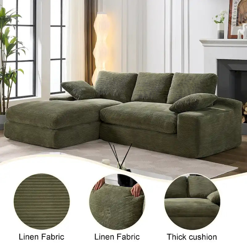 Green 98.4 L-Shaped 4-Seater Modular Sectional Sofa with Chaise, Modern Design, and Comfortable High-Resilience Foam Cushions